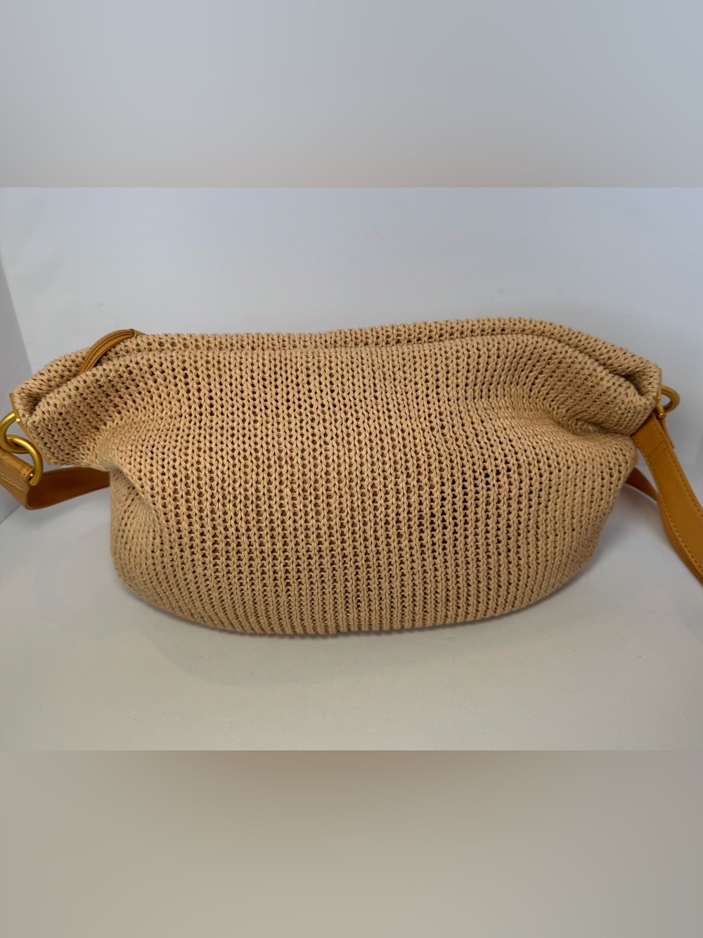 Americana by Sharif Boho Tan Woven Crochet Knit Slouchy Hobo Shoulder Bag - Picture 3 of 14